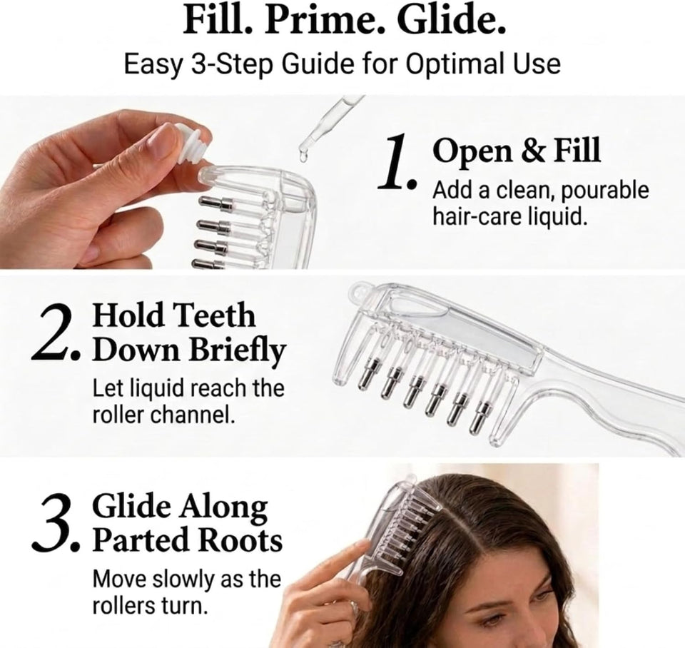 Scalp Oil Applicator Comb 6 Roller Tips