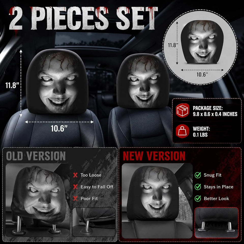2 Pack Scary Headrest Covers for Cars