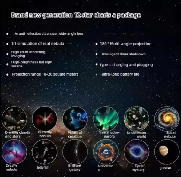 Mini proyector de luz nocturna de galaxia y estrellas 2 en 1