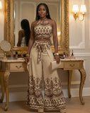 Women's Vintage Printed Holiday Casual Three-Piece Suits